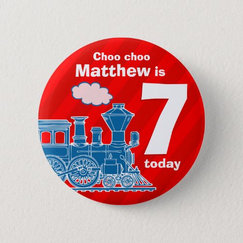 Blue train red birthday name age 7 button