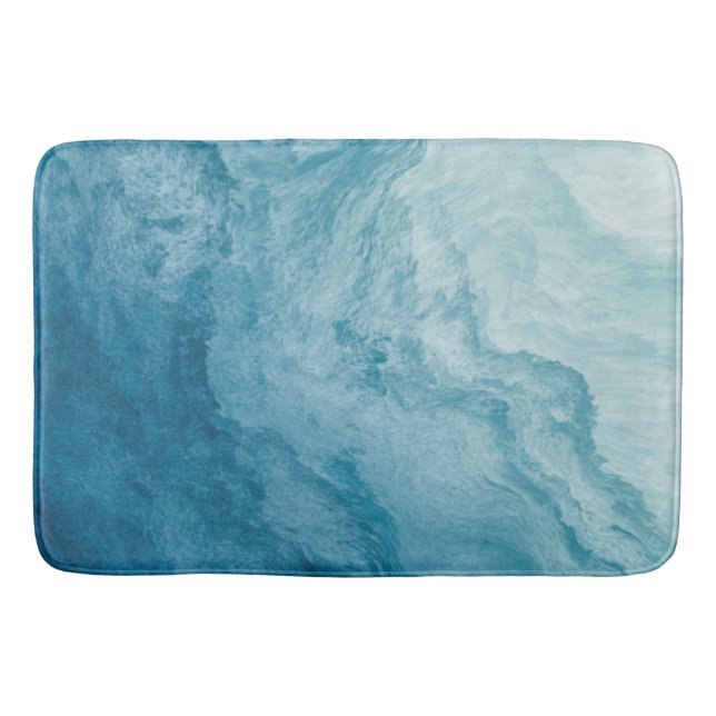 Blue Tranquil Ocean Waves Nature Abstract Art Bath Mat (Front)