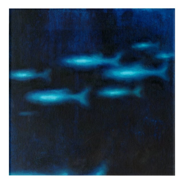 Blue Translucent Fish Silhouettes Acrylic Print (Front)