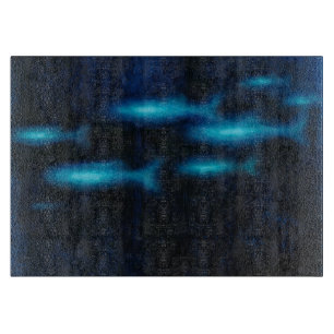 Blue Translucent Fish Silhouettes Cutting Board