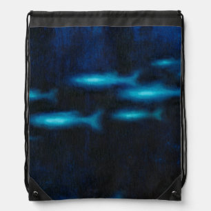 Blue Translucent Fish Silhouettes Drawstring Bag