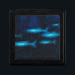 Blue Translucent Fish Silhouettes Jewelry Box<br><div class="desc">This vibrant fine art print of a group of blue translutent fish swimming will be a great addition to any Zazzle product and will bring a great pop of color. Get it today!</div>