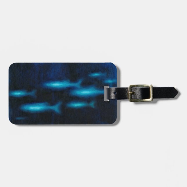 Blue Translucent Fish Silhouettes Luggage Tag (Front Horizontal)