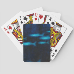 Blue Translucent Fish Silhouettes Poker Cards