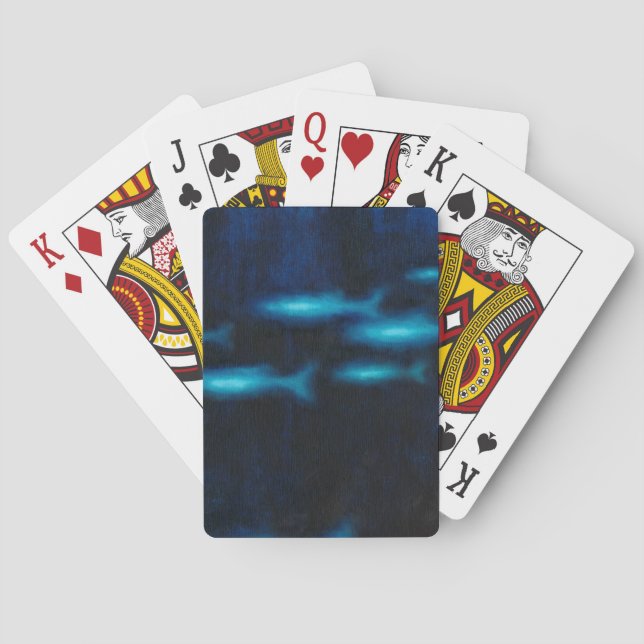Blue Translucent Fish Silhouettes Poker Cards (Back)