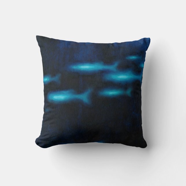 Blue Translucent Fish Silhouettes Throw Pillow (Front)