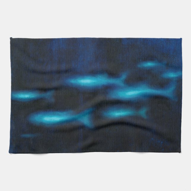 Blue Translucent Fish Silhouettes Towel (Horizontal)