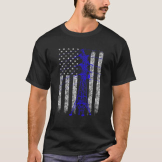 Blue Transmission Tower American Flag Lineman Elec T-Shirt