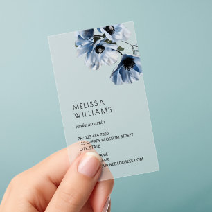 Blue Transparent Flowers Clear Business Cards