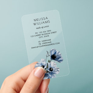 Blue Transparent Flowers Clear Business Cards