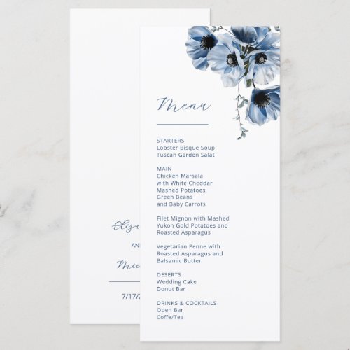 Blue Transparent Flowers Weddding Menu