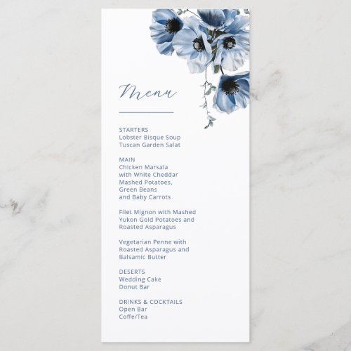 Blue Transparent Flowers Weddding Menu