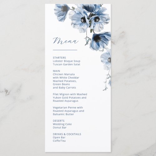 Blue Transparent Flowers Weddding Menu