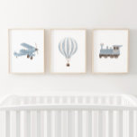 Blue Transportation Nursery Decor Biplane Train Wall Art Sets<br><div class="desc">Add a finishing touch to your little one's space with this set of 3 transportation prints.</div>