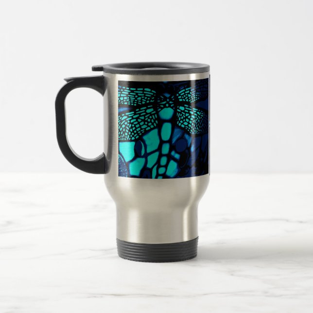blue travel dragonfly travel mug (Left)