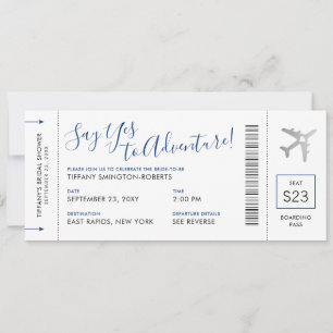 Blue Travel Theme Bridal Shower Boarding Pass Invitation