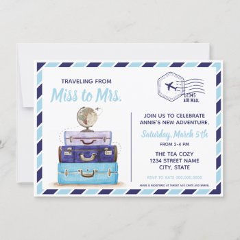 Blue Travel Theme Bridal Shower Invitation by LaurEvansDesign at Zazzle