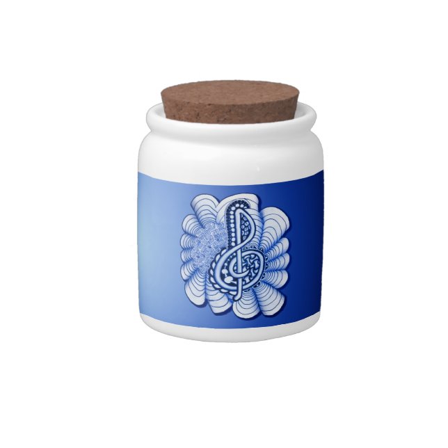 Blue Treble Clef Music Design Candy Jar (Right)