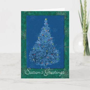 Blue Tree And Snowflakes Holiday Card by William63 at Zazzle