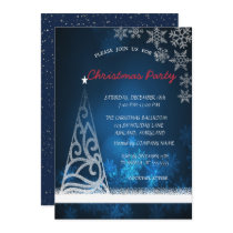 Blue, Tree,Confetti  Corporate Christmas Party Invitation