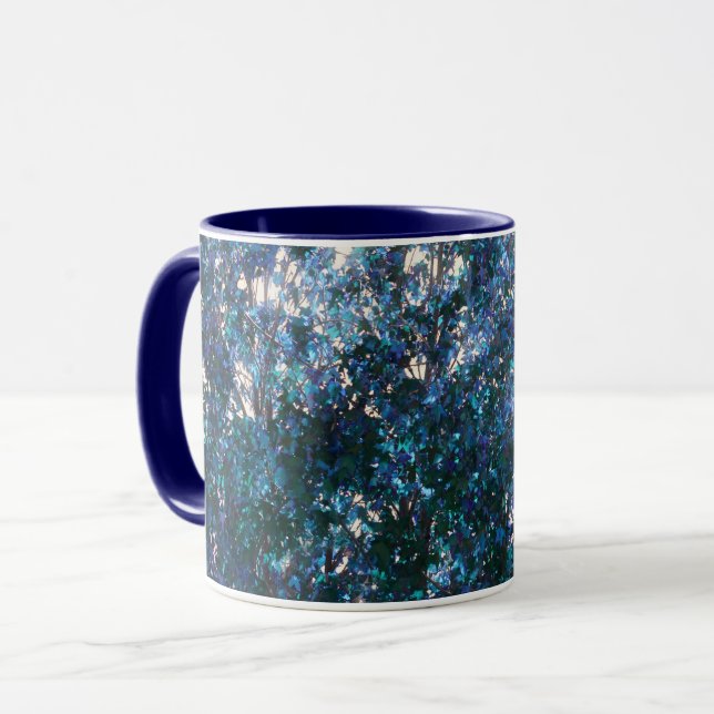 Blue Tree Leaves Abstract Nature Art Mug Cup (Front Left)