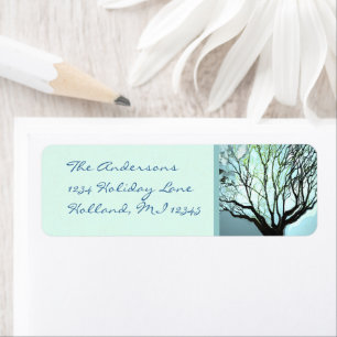Blue Tree Lights Return Address Label