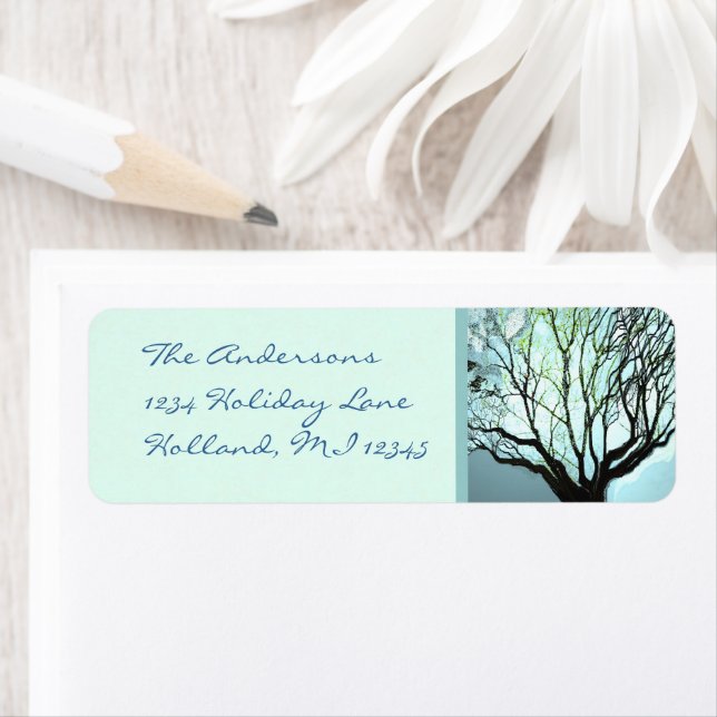 Blue Tree Lights Return Address Label (Insitu)