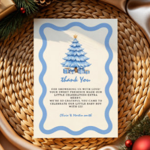 Blue tree merry little baby boy shower Thank you  Card