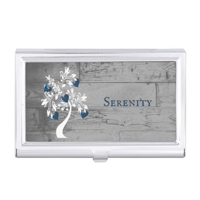 Blue Tree of Hearts Business Card Case (Front)