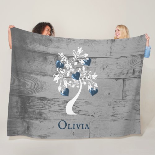 Blue Tree of Hearts Personalized Fleece Blanket