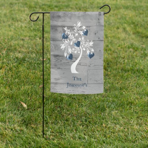 Blue Tree of Hearts Personalized Garden Flag