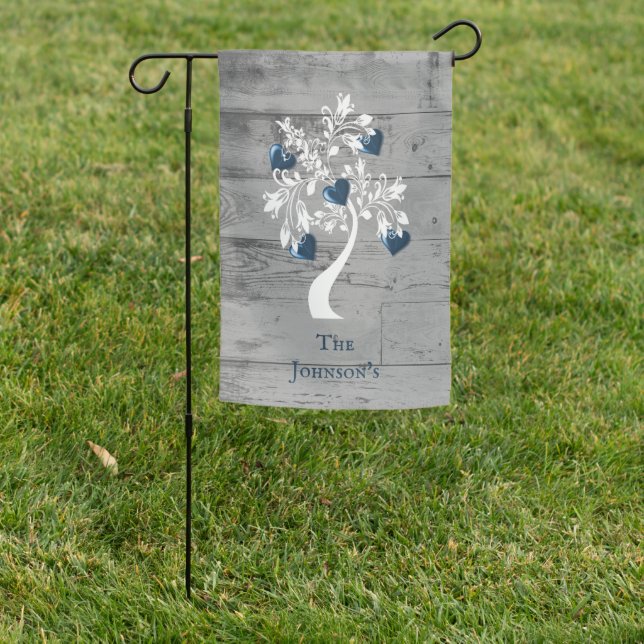 Blue Tree of Hearts Personalized Garden Flag (In SItu)