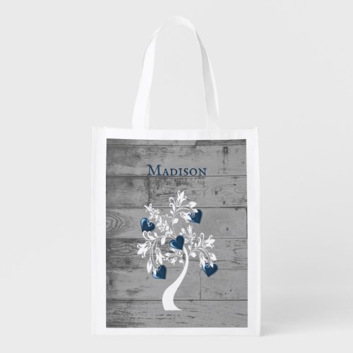 Blue Tree of Hearts Personalized Grocery Bag