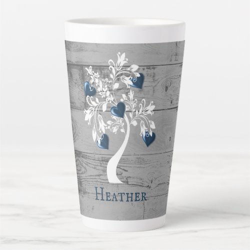 Blue Tree of Hearts Personalized Latte Mug