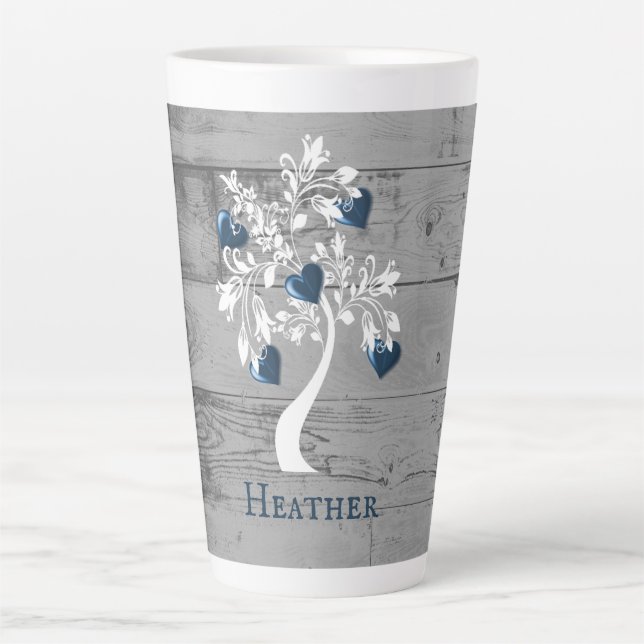 Blue Tree of Hearts Personalized Latte Mug (Front)
