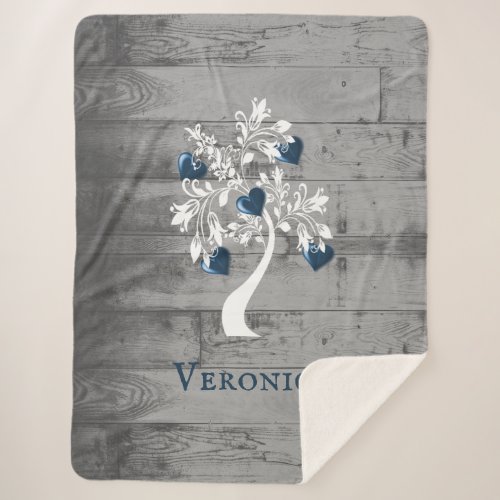 Blue Tree of Hearts Personalized Sherpa Blanket