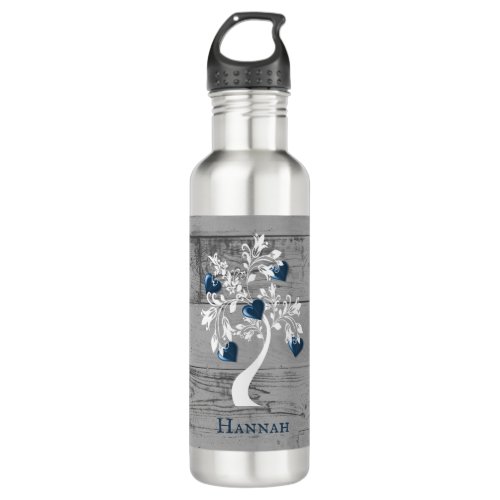 Blue Tree of Hearts Personalized Stainless Steel Water Bottle