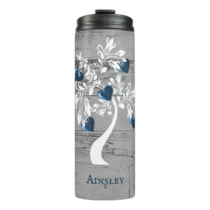 Blue Tree of Hearts Personalized Thermal Tumbler