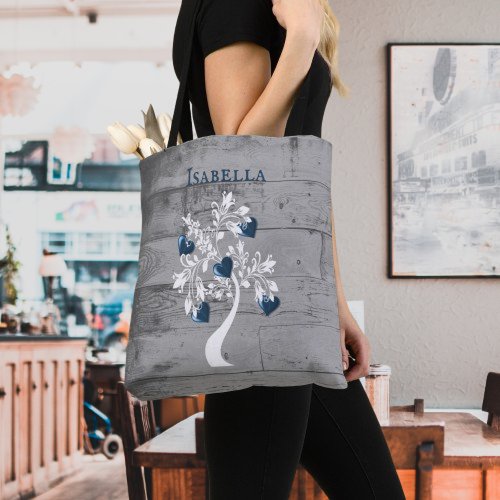 Blue Tree of Hearts Personalized Tote Bag