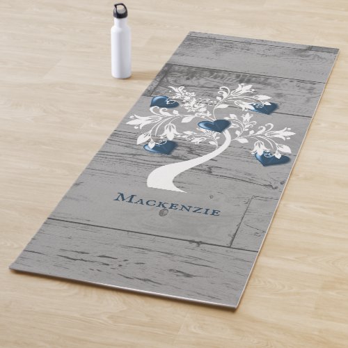 Blue Tree of Hearts Personalized Yoga Mat