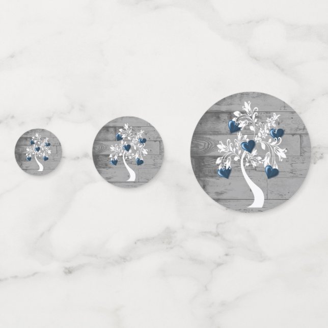 Blue Tree of Hearts Wedding Table Confetti (Fronts)