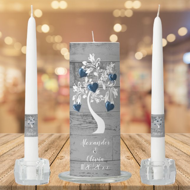 Blue Tree of Hearts Wedding Unity Candle Set (Blue Tree of Hearts Wedding Unity Candle Set)