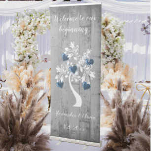Blue Tree of Hearts Wedding Welcome Banner