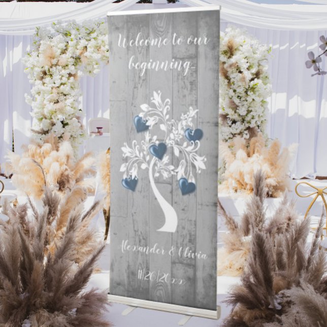 Blue Tree of Hearts Wedding Welcome Banner (Blue Tree of Hearts Wedding Welcome Banner)