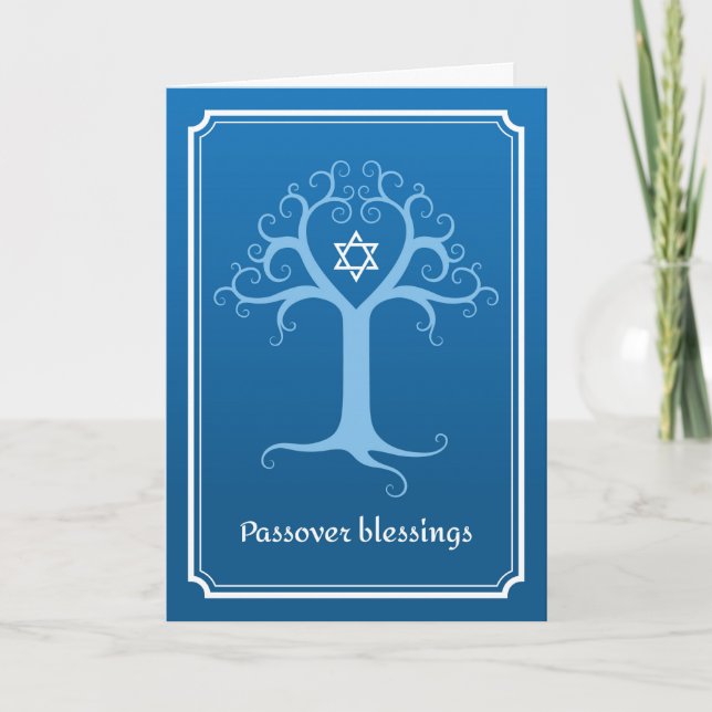 Blue tree of life passover blessings card (Front)