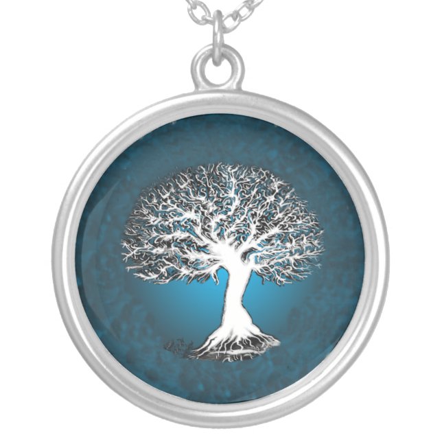 Blue Tree of Life Pendant Necklace Jewelry (Front)