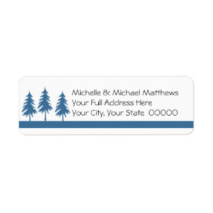 Blue Trees Informal Handwritten Look Wedding Label