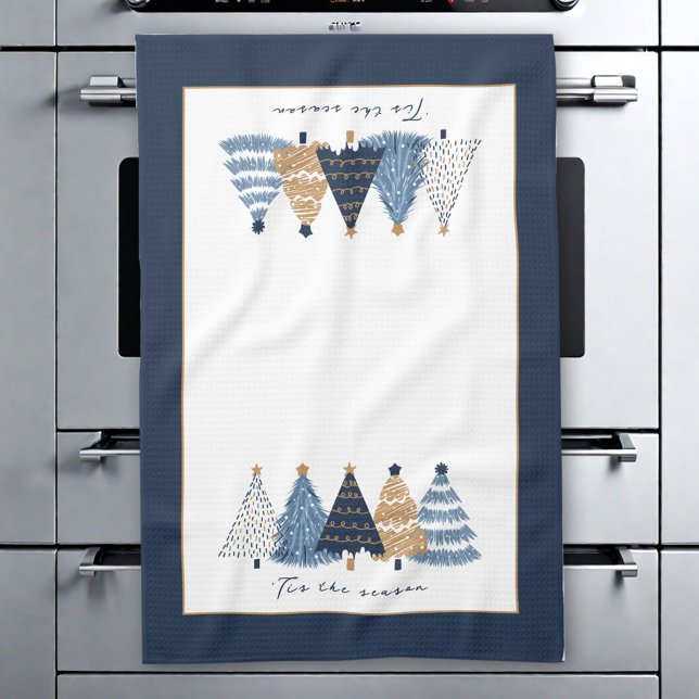 Blue Trees Modern Simple Christmas Holiday Name Kitchen Towel (Blue Trees Modern Simple Christmas Holiday Name Kitchen Towel)