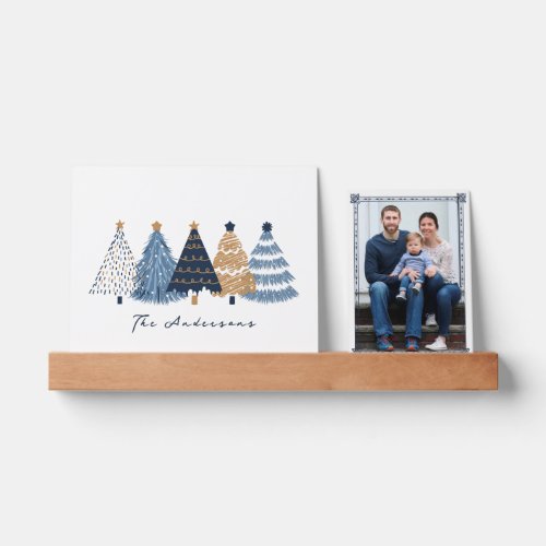 Blue Trees Modern Simple Christmas Photo Text Picture Ledge