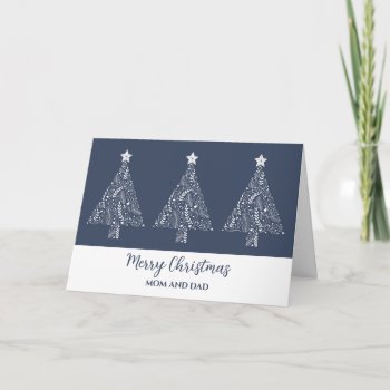 Blue Trees Mom And Dad Christmas Card by DreamingMindCards at Zazzle